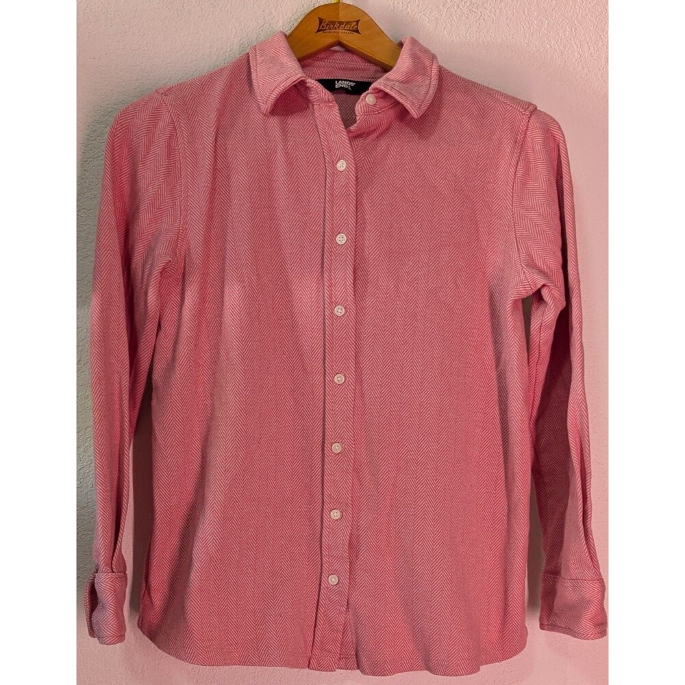 Lands End Long Sleeves Pink Shirt Button Down Women's Size S Small 6-8 (399)